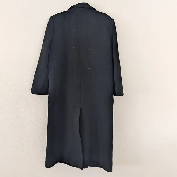 Karen Of Imported Fabric Black Long Wool Trench Coat Size 12 - Picture 9 of 9